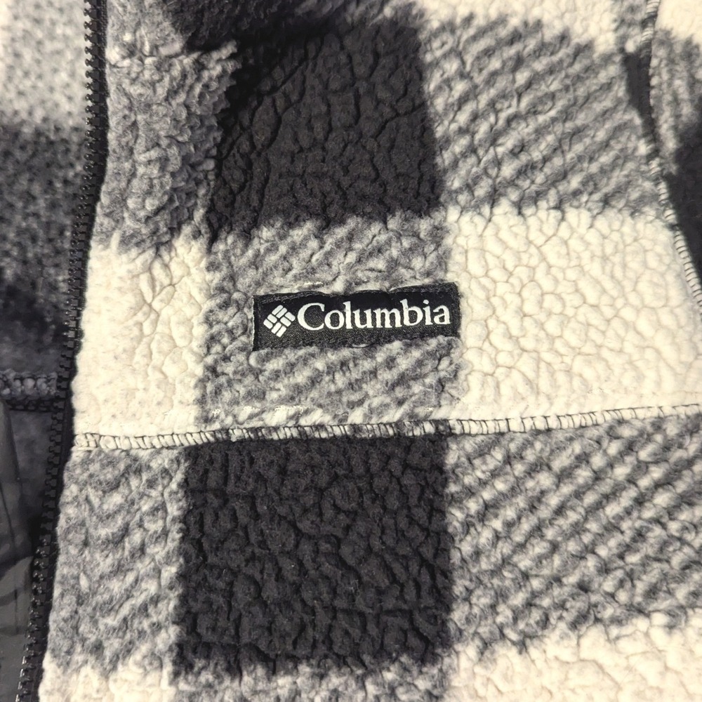 Columbia Women's Size Small Fleece Zip Jacket Black Cream Buffalo Check Sherpa - Picture 4 of 10